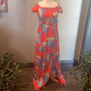 Lulus Long Side Slit Tropical Off The Shoulder Dress